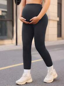 Yoga Basic Maternidad Leggings cintura cintura - Gris Oscuro - Ver 4