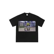 Camiseta unisex con estampado de dibujos animados de la película Shrekss y Burro, estilo urbano y casual de verano. - Negro - Ver 1