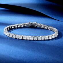 MDFUN 1 chiếc vòng tay tennis đính đá Cubic Zirconia cắt kiểu Princess 4x4mm, mạ vàng trắng 18K, unisex, thích hợp đeo hàng ngày và dự tiệc. - trắng - Xem 2