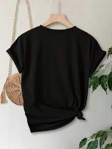 Women's Plus Size Soft Fabric T-Shirt, Loose Fit Birthday T-Shirt For Women - Funny Letter Print And Balloon Confetti With The Phrase "Oh My Gosh! It's My Best Friend's Birthday" - Black With Blue And Pink Lettering - Casual Short-Sleeve Crew Neck T-Shirt, Perfect As A Gift For A Best Friend, For Parties And As A Fashionable Casual T-Shirt For Everyday Wear. - 黑色 - 查看 5