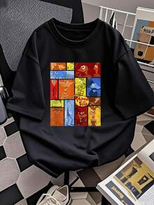 Ilustración colorida que celebra la creatividad y la amistad con personajes animados que inspiran la imaginación y la alegría diaria camiseta de mujer cómoda  adecuada para uso casual y juvenil - Negro - Ver 2