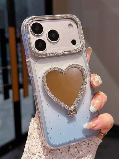 Luxury Bling Rhinestones Heart Bracket Glitter Star Gradient Clear Phone Case Compatible With IPhone 17ProMax 17Pro 16 15 14 13 Pro Max Minimalism Stylish IMD Shockproof Back Cover