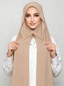 1pc 3-In-1 Instant Chiffon Hijab With Built-In Magnet And Inner Cap/All-In-One Instant Hijab - No Pins Needed, Non-Slip Fit, Quick Wear - Khaki - View 4