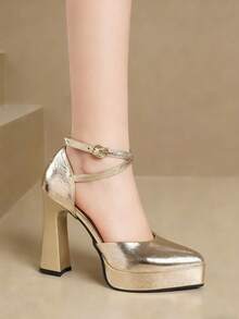 Comfortable High Heel Sandals, Fashion Women Shoes - Gold - View 1