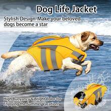 Dog Life Jacket With Reflective Strips, High Buoyancy And Rescue Handle, Tear-Resistant Material Dog Life Vest, Suitable For Small, Medium And Large Dogs, Pet Water Safety Swimming Vest For Swimming, Boating, Surfing And Other Water Activities - Yellow - View 4