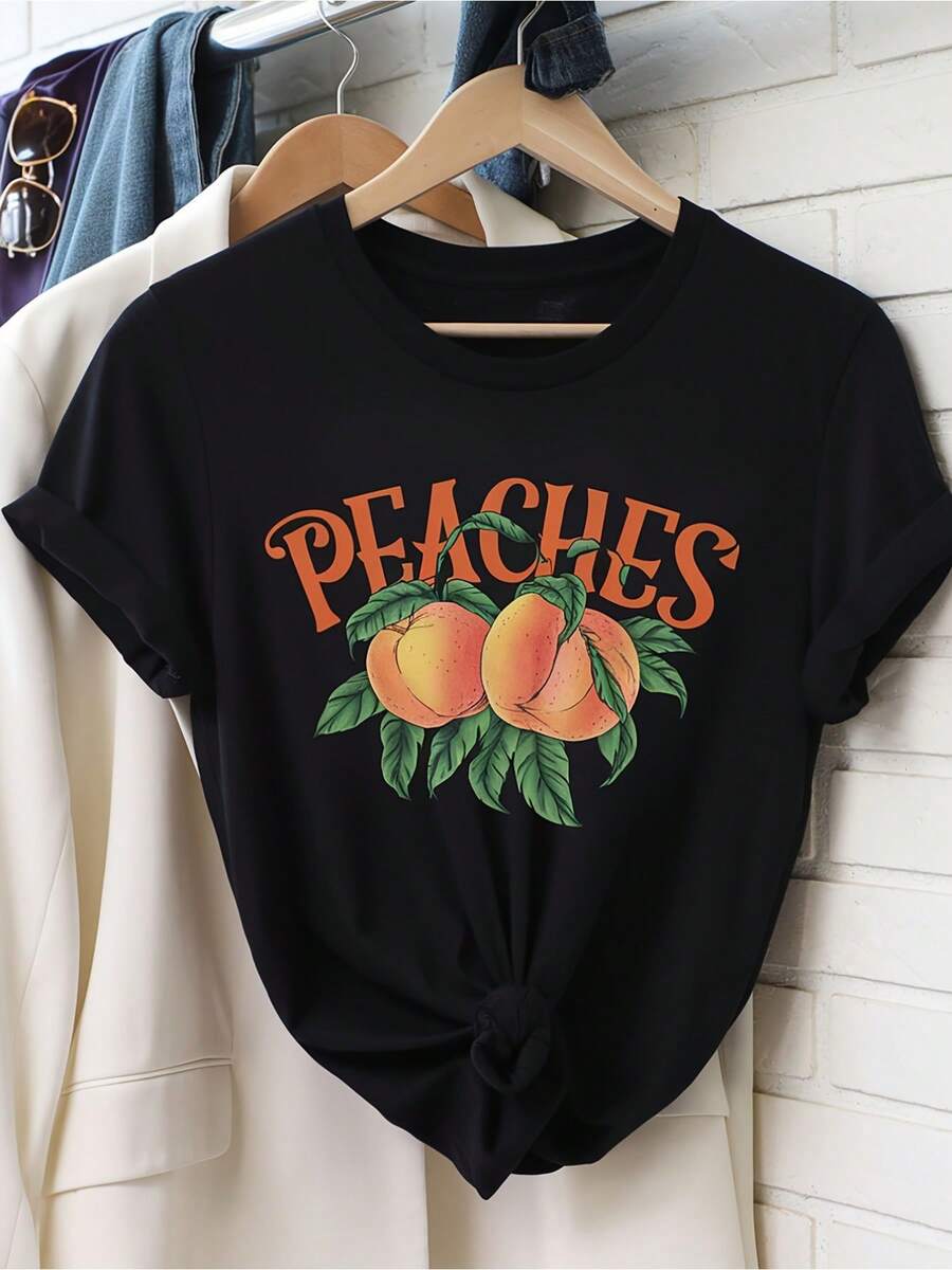Camiseta de manga corta con cuello redondo para mujer, talla grande, 180 g, 100% algodón, casual y versátil, excelente regalo para el Día de la Madre, tallas L-5XL, camiseta color melocotón, blusas casuales para mujer. - Negro - Ver 1