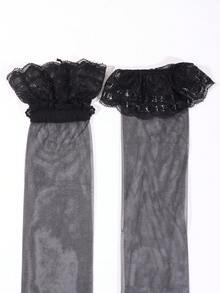 1 Pair Women's Black Lace Top Thigh High Stockings, Lace Trim Over-The-Knee Socks, Sexy Cute Elastic Pantyhose Suitable For Party, Date And Daily Wear - Black - View 7