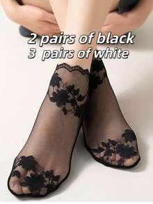 Lightweight Lace Maple Leaf Pattern Women's Ankle Socks, Breathable Mesh Nonslip Mid-Calf Socks For Summer - Multicolor - View 11