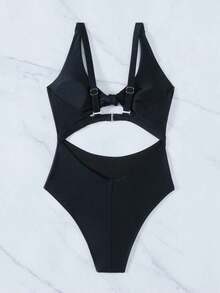 Swim Vcay Traje de baño de una pieza de unicolor negro elegante sin mangas, de cintura alta y con tirantes ajustables, para primavera/verano 2026 - Negro - Ver 5