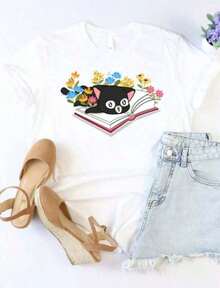 'Summer Vibes' Print T-Shirt, Size S, Cute T-Shirt, Party T-Shirt, Beach T-Shirt, Summer T-Shirt - 灰紫色 - 查看 6