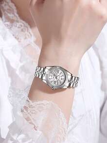 Luxury Design Fashion Exquisite Quartz Watch With Calendar Function, Suitable For Wedding Celebration, Gifts, Company, Annual Meeting, Employee Gifts, Daily And Formal Occasions, Birthday Gifts And Holiday Gifts, Anniversary. (Excluding Gift Box) - White - View 2