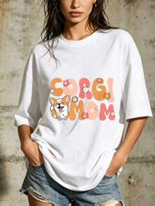 Corgi Mom Print T-Shirt - Fun, Comfortable, Fashionable - Perfect Gift For Dog Lovers, Lightweight 180G Women's T-Shirt, Ideal For Summer Holidays And Family Gatherings GDJ1 - 白色 - 查看 1