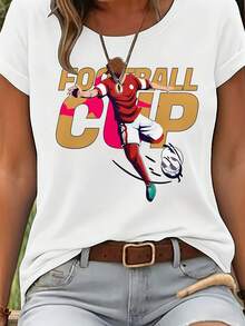 Show Your Passion With This "Football Cup" T-Shirt Featuring A Footballer In Action, Ideal For Football Lovers Who Want To Show Off Their Sporty Style. - 白色 - 查看 6