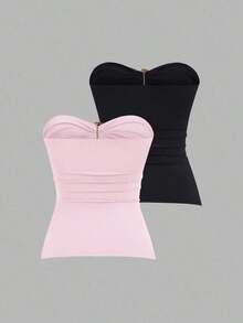 Top corto con pliegues tipo bandeau de moda casual para mujer - Multicolor 4 - Ver 2