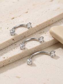 Khuyên tai Rook Daith bằng thép không gỉ 16G, khuyên môi, khuyên lông mày, khuyên sụn tai Tragus, khuyên tạ đính đá Cubic Zirconia, kích thước 6mm 8mm 10mm. - Bạc - Xem 1