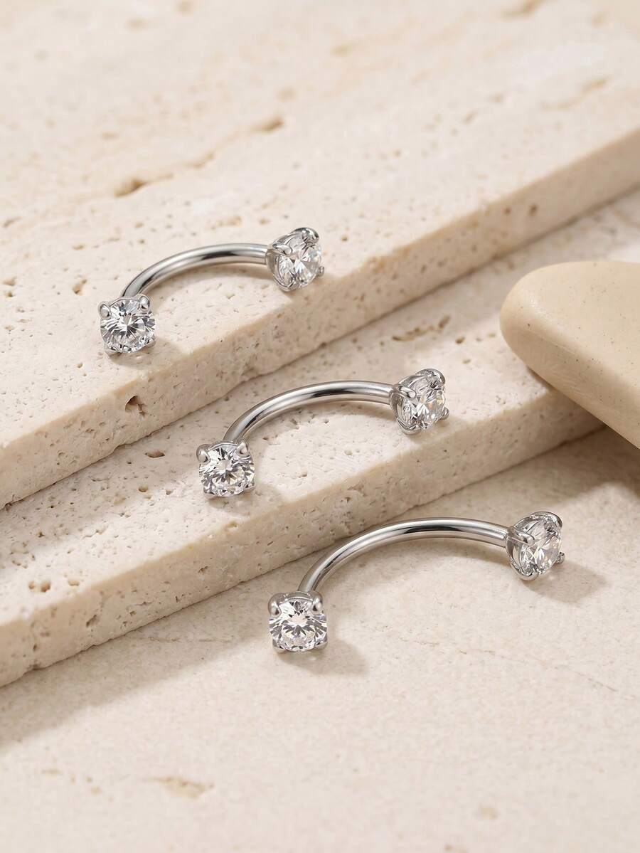 Khuyên tai Rook Daith bằng thép không gỉ 16G, khuyên môi, khuyên lông mày, khuyên sụn tai Tragus, khuyên tạ đính đá Cubic Zirconia, kích thước 6mm 8mm 10mm. - Bạc - Xem 1
