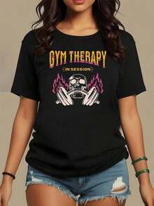 Skull With Headphones Engulfed In Flames Symbolizes Strength, Mental Energy, And Passion For Gym Training And Self-Improvement. Women's Casual Modern Comfortable T-Shirt For Everyday Wear - Vintage Street Style Unisex Loose Cotton Short Sleeve Crew Neck Shirt - 黑色 - 查看 7
