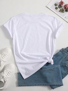 Fashion Printed T-Shirts For Women, Oversized Streetwear Tops, Comfortable And Stylish All-Match Summer Tees. Casual Summer T-Shirt For Women, Pink Cherry Blossom Print, Round Neck, Short Sleeve - 白色 - 查看 2