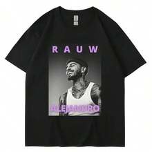 Camiseta unisex de manga corta, Rauw Alejandro Estilo Vintage de los 90, Camiseta de Moda Hip Hop para Hombre y Mujer, Casual, Estilo Urbano, Manga Corta, playeras hombre, spiderman, ,  mujer, romwe men, boho chic, regalos para maestras, camiseta para mujer conjuntos curvy para hombre, y2k - Negro - Ver 6
