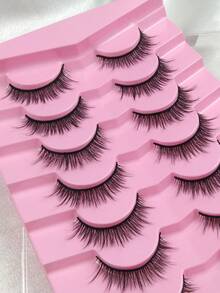 7 Pairs False Eyelashes Wispy Short Faux Mink Eyelashes Natural Look Strip Lashes Black Band Handmade Fake Eyelashes For Making Up Supply - Black - View 6