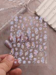 1 张极光全息 5D 立体美甲贴纸，美人鱼系列，包含海马、贝壳、珊瑚图案，激光美甲贴花，适合春夏、度假、音乐节、派对、DIY 美甲 - 彩色 - 查看 5