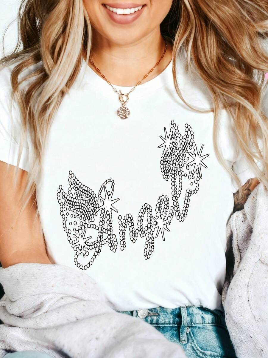 Angel Graphic T-Shirt, 100% Cotton Oversized Soft Breathable Casual Crewneck Short Sleeve Top, Romantic Aesthetic Summer Vibes Streetwear Style For Women & Angel Lovers
