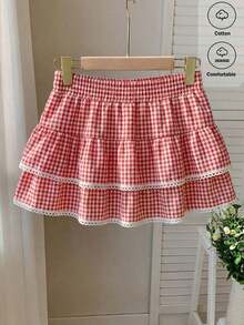 Falda pantalón para mujeres para conciertos campestres, blanca, de tejido, con cintura elástica y volantes en el bajo con silueta evasé - Rojo 2 - Ver 8