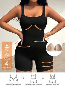 Mono elástico para mujer de moda simple y unicolor con ajuste ceñido - Negro - Ver 1