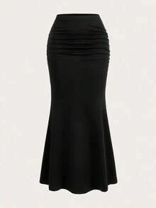 plisada de unicolor con cola de pez para mujer - Negro - Ver 6