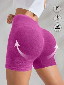 Sport Pantalones cortos deportivos sin costuras de cintura alta para mujer - Pantalones cortos con control de abdomen y elevación del trasero suave para correr, ciclismo, yoga, pickleball, ejercicio, uso diario, color negro - Rosa Fucsia - Ver 5