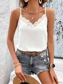Top Camisola Con Patchwork De Encaje - Blanco - Ver 8