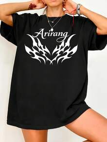 BT.S Arirang World Tour T-Shirt 1. Vintage Graphic Print Casual Black Cotton Short Sleeve T-Shirt - 黑色 - 查看 6