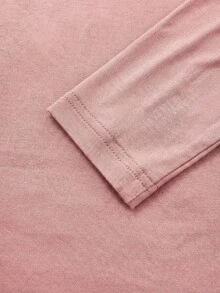 Elegante camiseta básica minimalista vintage casual de uso diario, reversible, de punto con cuello redondo y manga larga para mujer, color negro, para primavera - Rosa - Ver 6