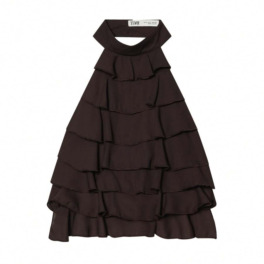 2026 Popular Stylish Women's Clothing, New-Style Chiffon Halter Neck Top - 棕色 - 查看 1