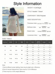 Vestido corto de punto transparente con espalda descubierta y diseño calado, para playa y vacaciones, de unicolor y manga larga, para primavera/verano - Rosa Pálido - Ver 8
