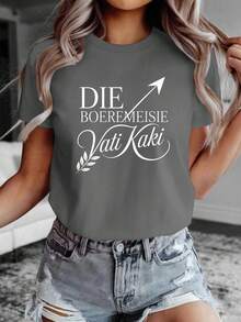 Camiseta suave para mujer Boeremeisie con una frase afrikáans llamativa - Gris Oscuro - Ver 6