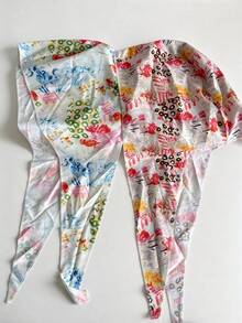 1条女士波西米亚印花装饰轻薄丝滑头巾，可作头带、腰带或披肩佩戴，适合春夏穿着。 - 印花 - 查看 6