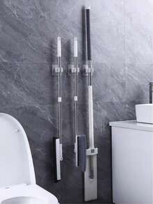 1/4pcs Wall-Mounted Mop Holder, Plastic Storage Rack, Bathroom Accessories, Room Decor, Suitable For Bedroom, Garden, Bathroom, Home, Dorm, Space Saving, Bathroom Storage, Kitchen Accessories, Outdoor Garden Decor - Multicolor - View 2