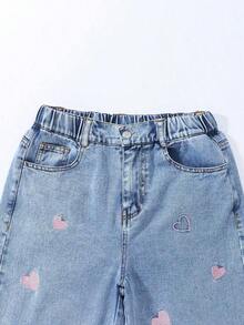 Jeans de pierna ancha para adolescentes, nuevos pantalones rectos con diseño bordado de moño, pantalones vaqueros holgados, pantalones vaqueros holgados para mujer, pantalones vaqueros holgados para niñas, pantalones vaqueros holgados para - Azul 2 - Ver 6