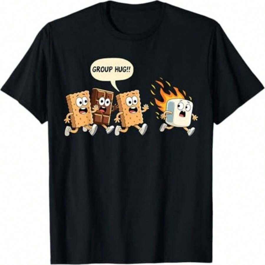 Camiseta informal de de algodón de manga corta y cuello redondo con divertido estampado gráfico de S'mores. Top de corte regular. - Negro - Ver 1