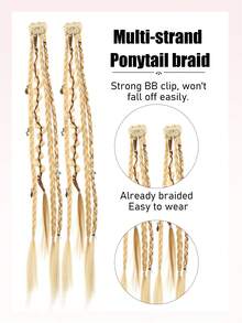 2pcs Handmade Bohemian Style 20-Inch Clip-In Braided Hair Extensions, Boho Braided Hair With Decorative Beads And Accessories, Suitable For Women - Multicolor - View 4