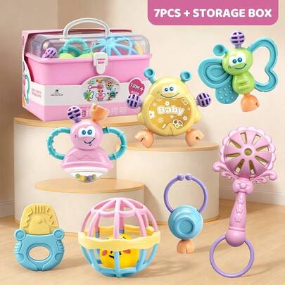 Baby Rattle Handheld Case Set, Baby Rattle, Rattle Drum, Teether 18m+, Early Education Toys, Newborn Silicone Teething Toys, All Styles/Colors Random