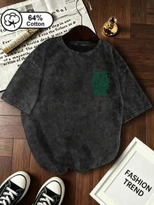 Camiseta de manga corta de verano para mujer de talla grande, con estampado doble de "Dios es el mejor", lavado vintage, MODA, Tops de verano para mujer en color negro - Negro - Ver 2