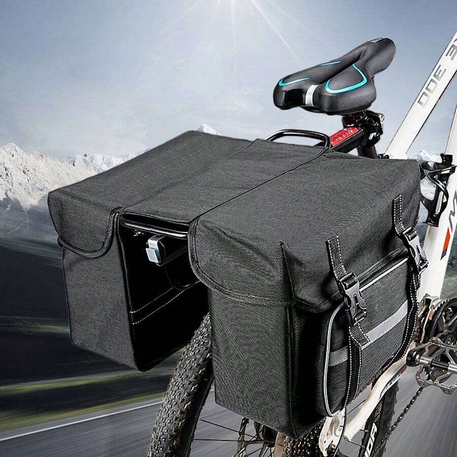 Sacoche de vélo, sacoche de vélo de 28 litres, sacoche étanche avec bandes réfléchissantes, sacoche de vélo double couche, sacoche de selle (grise) - Gris - Voir 1