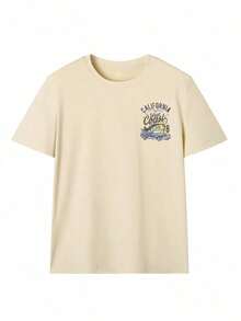 Camiseta de mujer vintage con estampado de cerezas rojas, tela transpirable y cómoda con estampado de eslogan positivo, ajuste holgado estilo universitario estadounidense retro, adecuada para uso diario, estilo callejero, día de autocuidado o regalo casual de Acción de Gracias en verano - Albaricoque 3 - Ver 3