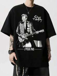 Classic Oversized T-Shirt With Johnny Hallyday Signature - 黑色 - 查看 6