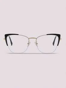 Visivana 1 Pair Women's Two-Tone Cat Eye Metal Half-Rim Personalized Spring Temple Retro Fashion Optical Glasses - Multicolor - View 1