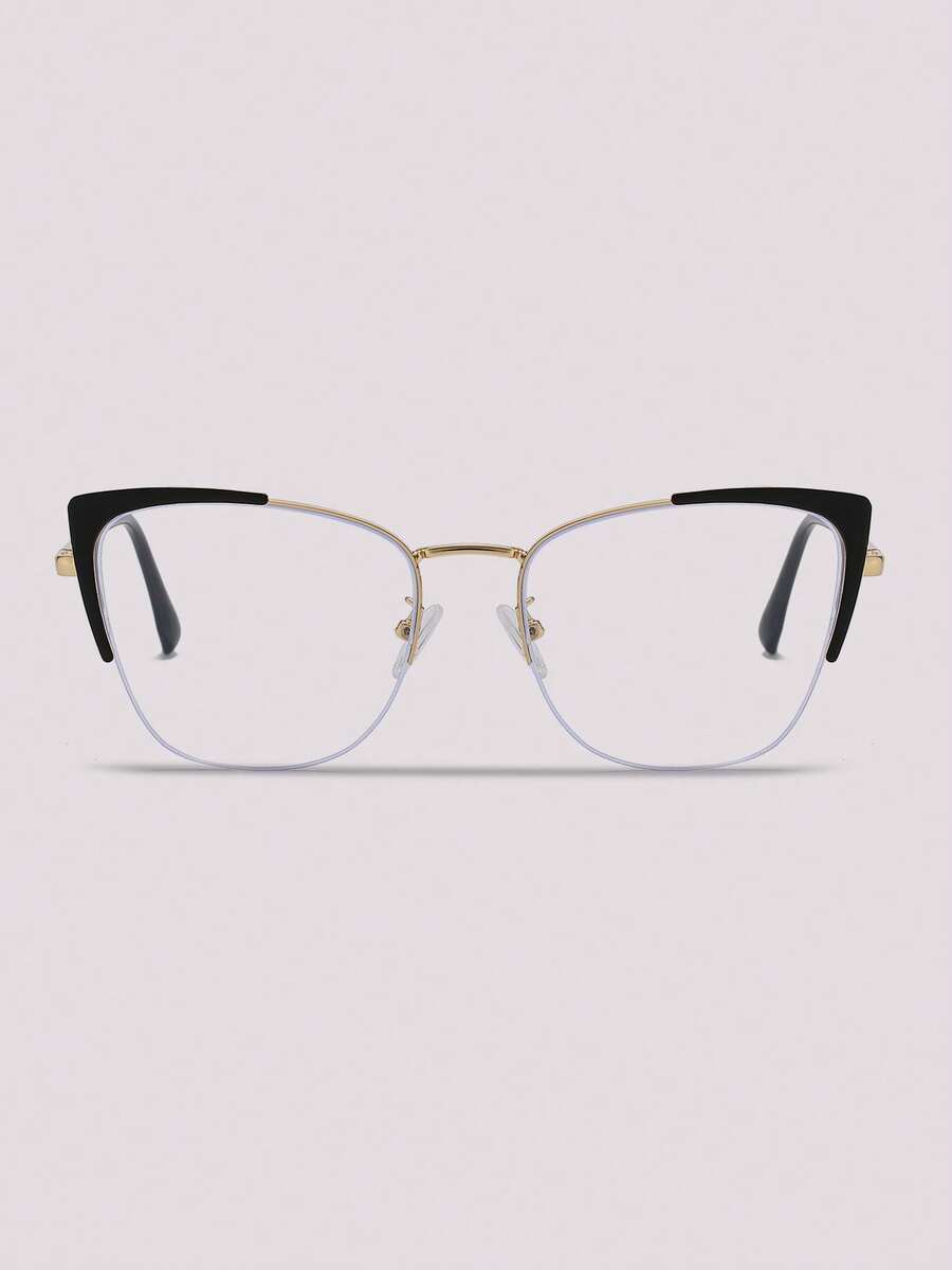 Visivana 1 Pair Women's Two-Tone Cat Eye Metal Half-Rim Personalized Spring Temple Retro Fashion Optical Glasses - Multicolor - View 1