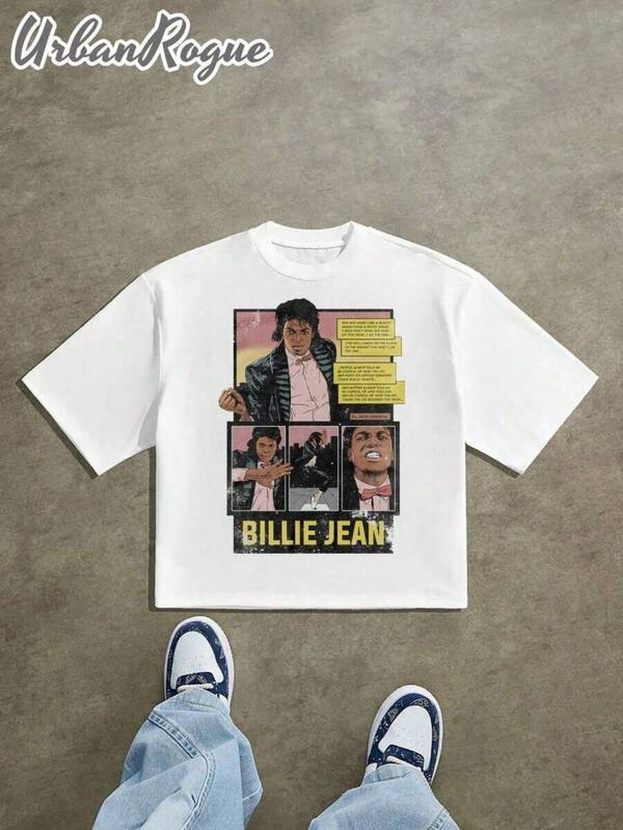 Camiseta para Hombre Casual y Moderna con Estampado de Billie Jean estilo cómics | Ropa de Hombre con Estilo Playeras Sudaderas y Camisas Cómodas | Ideal para Uso Diario Trabajo y Salidas | Fácil de combinar muestra tu estilo - Negro - Ver 1