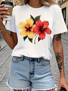 Nueva Llegada 2026: Camiseta de Manga Corta con Cuello Redondo, Estilo Casual de Viaje, Diseño Exclusivo, Color Blanco, Estilo Veraniego - Blanco - Ver 1